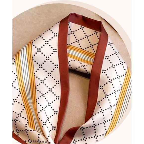 Women's Turmeric Rhombus Fashion Oblique Angle Silk Neck Scarf Printed Scarves - Picture 6 of 6